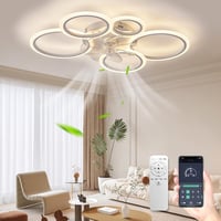 KSIBNW LED Mennyezeti Lámpa Ventilátorral - 70W Dimmelhető Fehér Lámpatest, Távirányítóval és Applikációval, 6 Sebességű Modern Ventilátor N 1