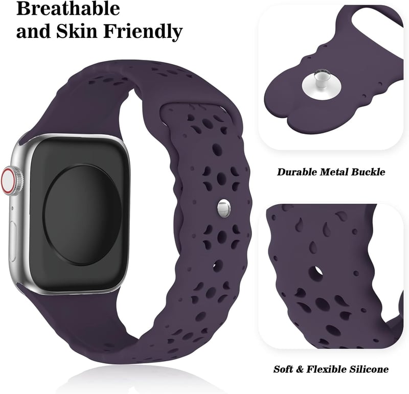 Apple Watch szilikon szíj 38/40mm, légáteresztő csipkés minta, 3db (lila-fekete-fehér)
