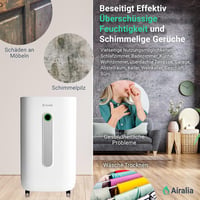 Airalia AIR-DH20 Elektromos Párátlanító 20L/nap - 6,5L Tartály, Tömlős Vízelvezetés, 195m³/óra Légáramlás, 40m² Helyiségekhez 6