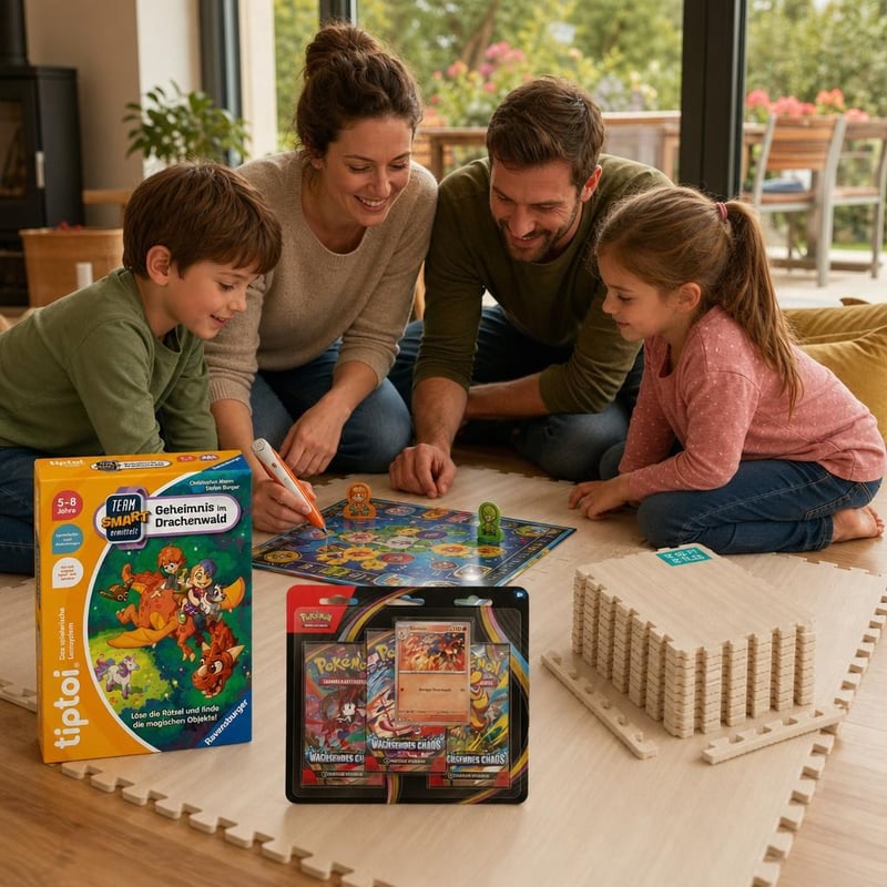 Hétvégi társasjáték-kaland: tiptoi logikai társasjáték + 3-as Pokémon kártyacsomag + 12 db EVA puzzle szőnyeg