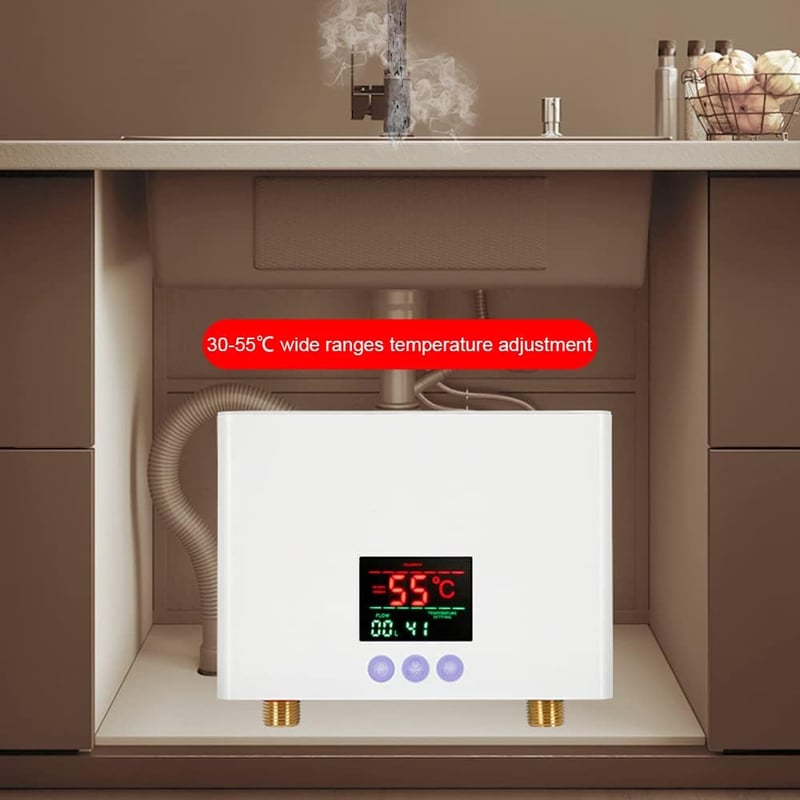 Mulcort 3 kW-os Átfolyós Vízmelegítő LED Kijelzővel - Tartály Nélküli Elektromos Mini Bojler 3 Fokozatú Hőmérséklet-szabályozással és Távirá