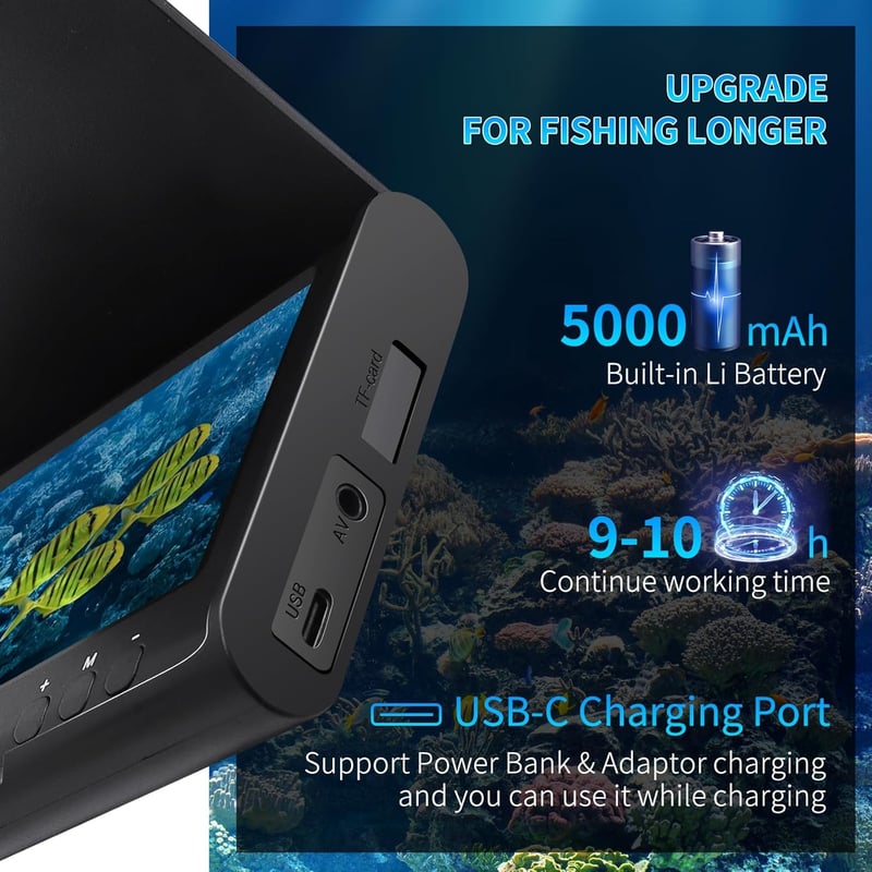 KAOLALI Halradar Víz Alatti Kamera 4.3" IPS Kijelzővel, 5000mAh Akkumulátor, 15m Kábel, IP68 Vízálló, Tengeri, Folyami és Jeges Horgászathoz