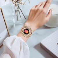 VISOOM Boho Bőr Karkötő Samsung Galaxy Watch 7/6/5/4 Órához - 20mm Többrétegű Gyöngyös Szíj Női Okosórához, Khaki Kör Dizájn 2