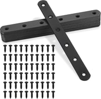 Fekete Fém Összekötő Lemez 10db - Bútorokhoz, Polcokhoz, Szekrényekhez - 200x20x3mm Perforált Lapos Vasalat 60 Csavarral 1