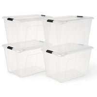 Cutie de depozitare Iris Ohyama BSB-55 cu capac, 55L, 4 bucăți, transparentă, suprapozabilă — defectă, parțial funcțională: colțurile a 4 capace sunt deteriorate (stare: vezi a 2-a imagine) 1