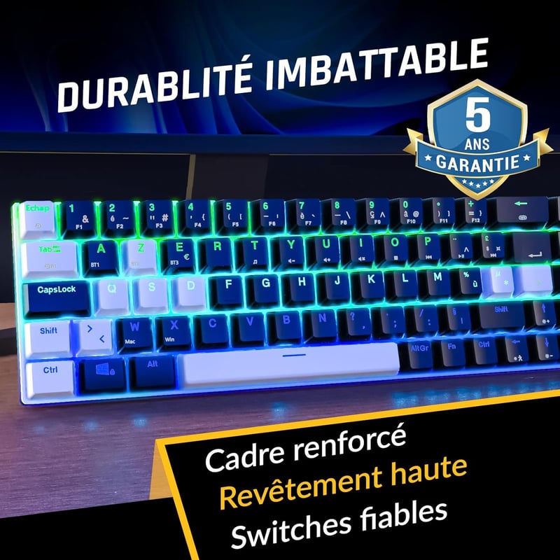 KLIM Shift Francia Kiosztású Bluetooth Billentyűzet - Vezeték Nélküli Gamer Keyboard PC, Mac, PS4, PS5, Xbox, Smart TV Eszközökhöz - Fekete-