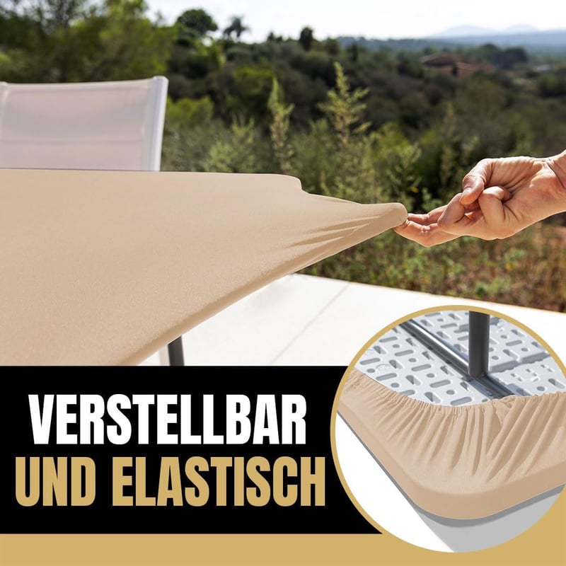 Glop Kültéri Asztalterítő 182x76 cm - Bézs Vízlepergető Elasztikus Téglalap Alakú Terítő Kertbe, Erkélyre, Kempingezéshez - Mosható Poliészt