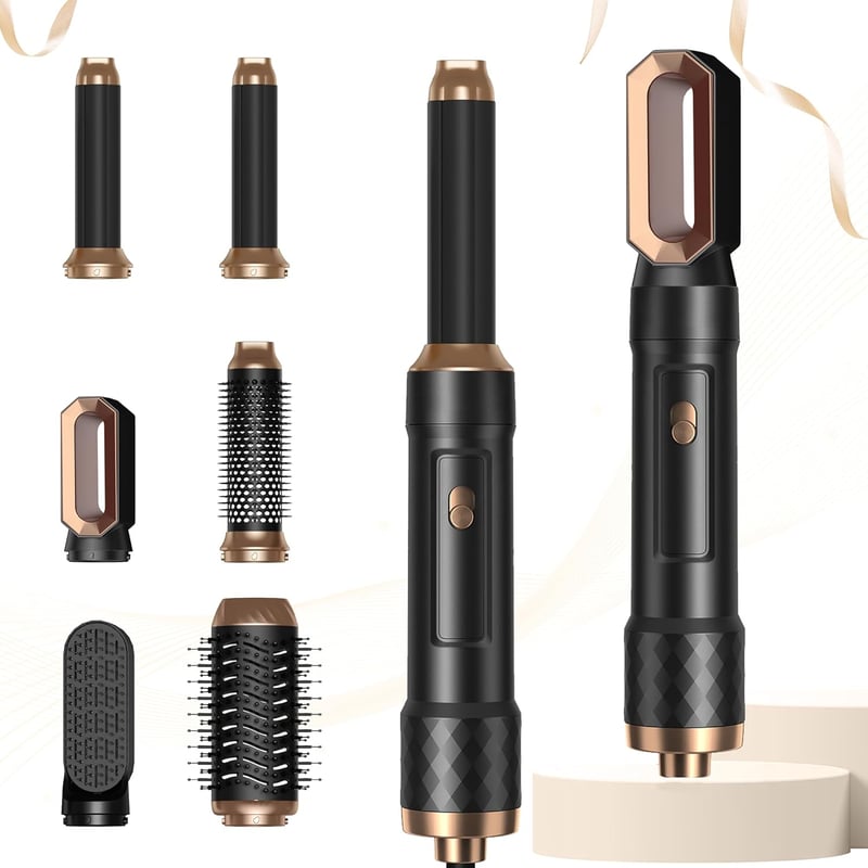 Atopskins 6 az 1-ben Hajformázó Készlet - 1000W Hajszárító, Körkefe, Hőkefe, Göndörítő, Egyenesítő és Szárítókefe Ionos Technológiával, Feke