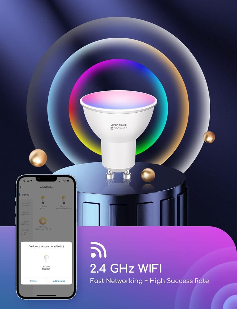 Aigostar Alexa GU10 okos LED izzó, RGBCW, Alexa/Google kompatibilis, 6 db