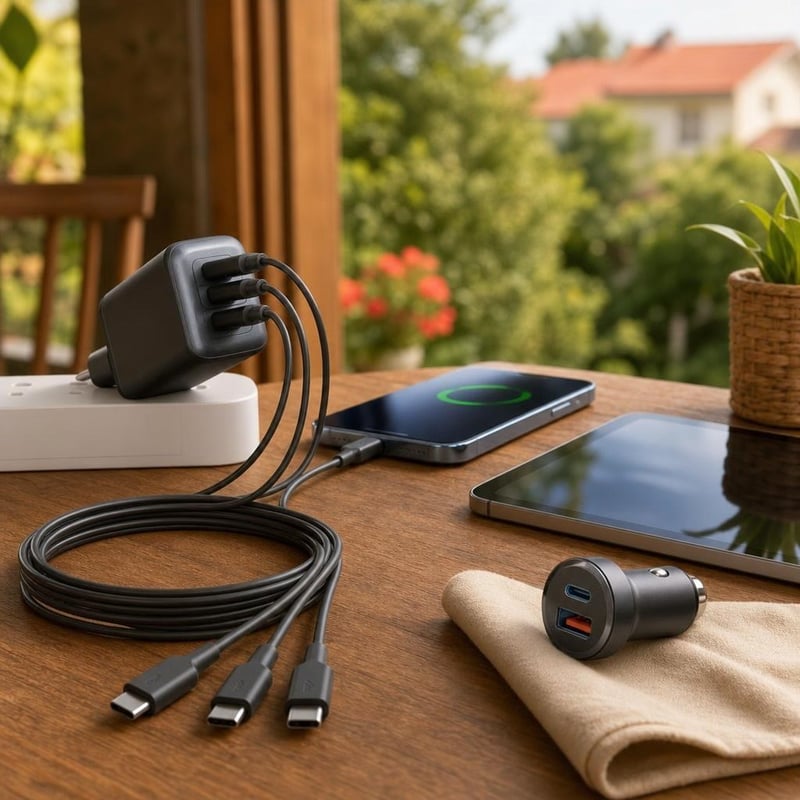 Utazó töltőmentő csomag: 4 db USB-C kábel + 65 W hálózati töltő + 30 W autós töltő