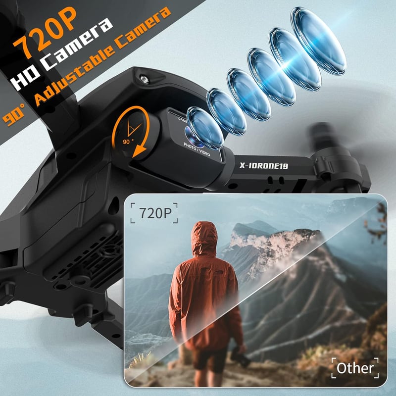 FAKJANK X19 Mini Drón HD 720P Kamerával - WiFi FPV Élő Közvetítés, 2 Kamera, Magasságtartás, Fejnélküli Mód, 3D Flip, 2 Akkumulátor, 20 Perc