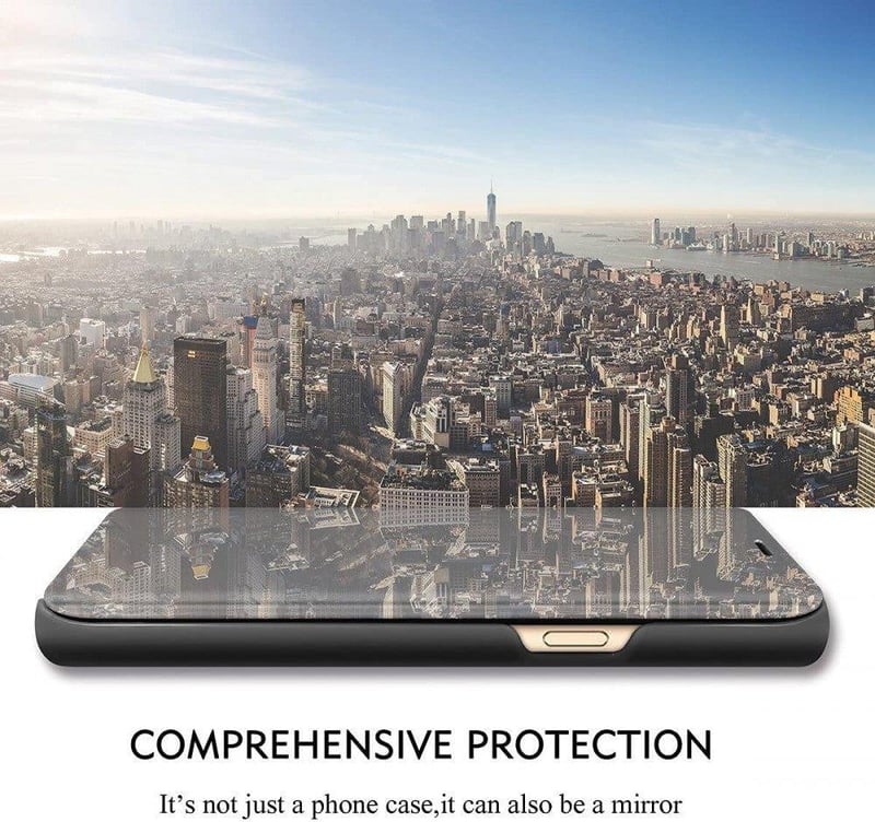 iPhone 13/14 Ütésálló Fekete Szilikon Tok Tükrös Üvegfóliával és Kitámasztóval