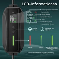 dé Type 2 Elektromos Autó Töltőkábel Schuko 3.68 kW Digitális Kijelzővel - 6m Hordozható EV Töltő Peugeot, Citroën, Mercedes, Audi, BMW, VW  7