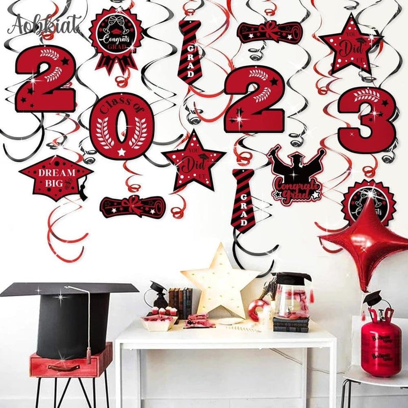 Színes Végzős Buli Dekoráció Szett 34 db - Spirál Függő Díszek Ballagásra