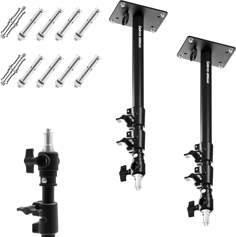 2 db Selens Falra Szerelhető Boom Kar 103 cm - Fotó Stúdió Mennyezeti Rögzítő Kar Állítható Hosszal, 3/8" és 1/4" Adapterrel Lámpákhoz, Ernyőkhöz - L-1000Dx2