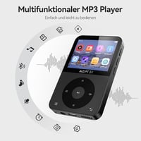 AGPTEK 64GB MP3 Lejátszó Bluetooth 5.3 - 2,3" Színes Kijelzővel, Fejhallgatóval, 128GB Bővíthető, FM Rádió, Lépésszámláló, 750mAh, Fekete 2