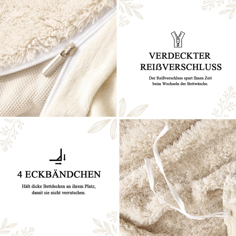 Tospass Plüss Ágynemű 200x200 cm Bézs Teddy Fleece Mikroszálas Huzat Cipzárral - Puha Téli Garnitúra 2 db 80x80 cm Párnahuzattal - Cashmere 