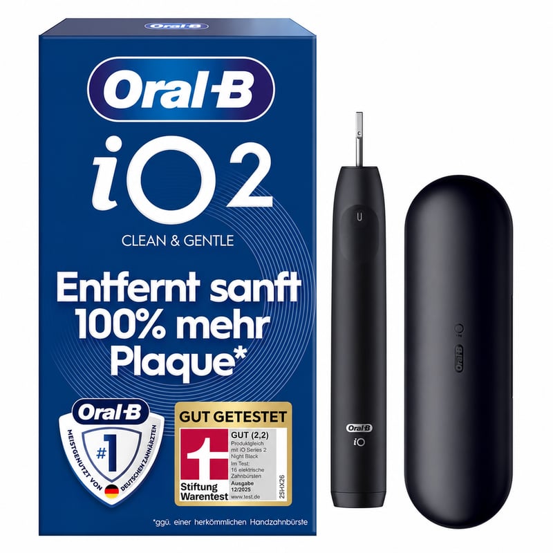 Oral-B iO Series 2 Elektromos Fogkefe, Fekete - 3 Tisztítási Mód, Utazótok, Braun Design — fogkefefej nélkül (állapot: lásd a 2. képet)
