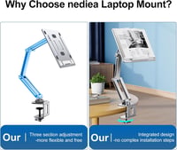 nediea 360°-ban Forgatható Laptop Tartókar - Állítható Alumínium Asztali Állvány 10-16" Laptopokhoz és Tabletekhez, Összecsukható, 10kg Tehe 7