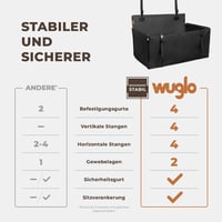 WUGLO Megerősített Kutya Autósülés - Vízálló Oxford Anyagú Hátsó Ülésre, 4 Rögzítőpánttal, Kis és Közepes Kutyáknak (L Méret, Fekete) 2