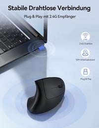 TECKNET Ergonomikus Vezeték Nélküli Egér - Újratölthető, 4800 DPI, Csendes Kattintás, 6 Gomb, LED Kijelző, Fekete 7
