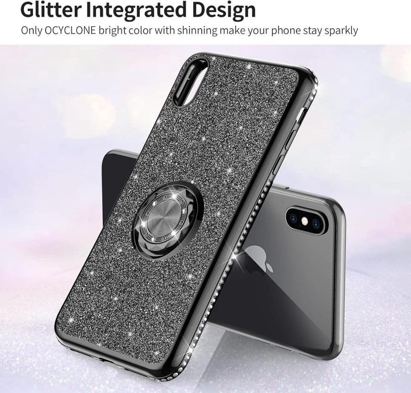 Apple iPhone X/XS Csillogó Fekete Gyűrűs Védőtok Glitterrel