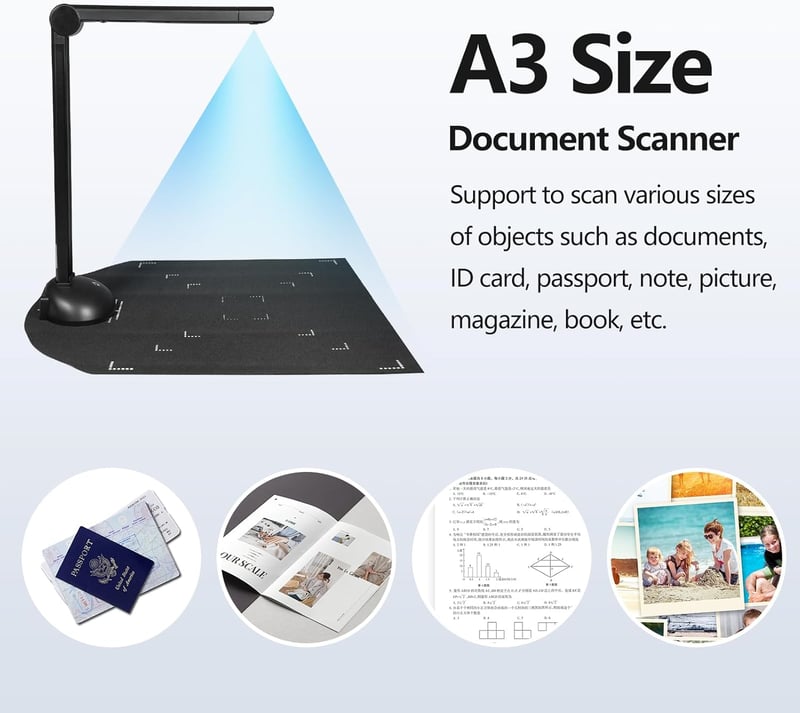 Bisofice H6 16MP Dokumentum Kamera A3/A4 Méretű Hordozható Könyvszkenner OCR Funkcióval, USB Csatlakozással, Windows Kompatibilis Tanároknak