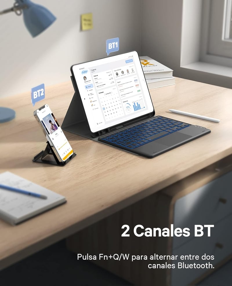 Earto iPad billentyűzet 7 színű háttérvilágítással, 10.2" iPad 9/8/7 generációhoz, fekete
