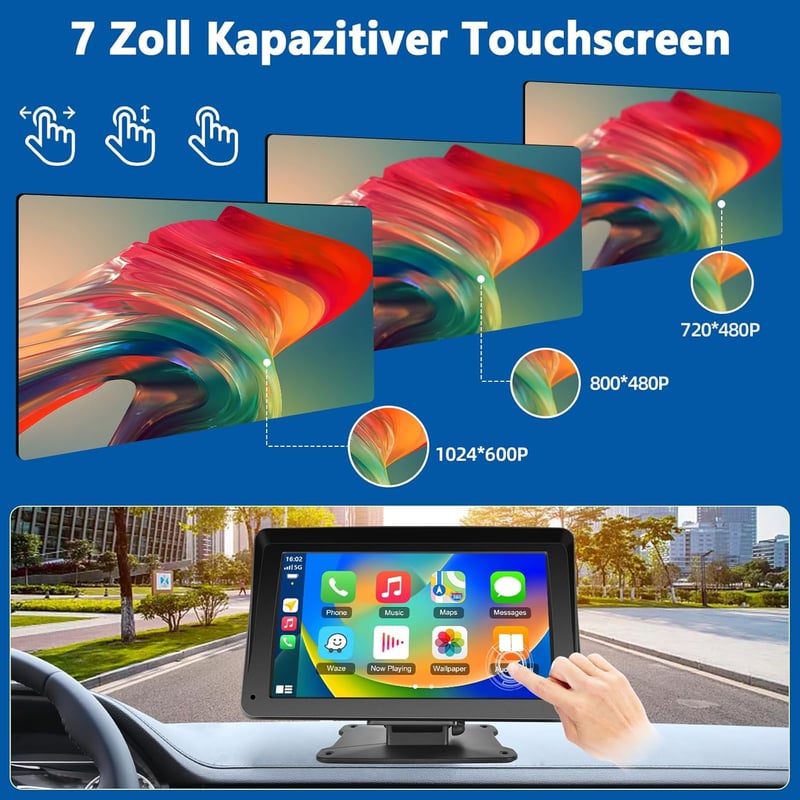 Podofo 7" Vezeték Nélküli Autórádió - Érintőképernyős, Bluetooth, Apple CarPlay, Android Auto, Airplay, FM Adó, Tükrözés Funkcióval