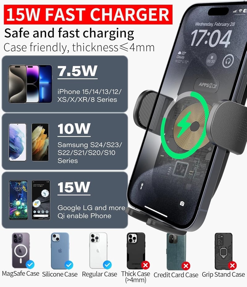 Apps2Car Autós Telefontartó 15W Gyors Vezeték Nélküli Töltővel - Pohártartóba Helyezhető Qi Töltő iPhone, Samsung, Huawei Készülékekhez

AI: