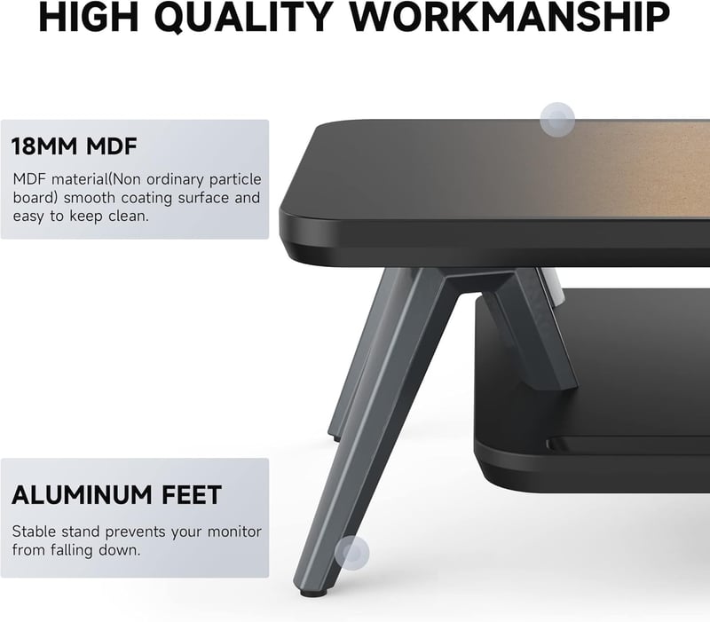 Fenge Dupla Monitortartó Állvány Telefon/Tablet Tartóval, 2 Szintes Nagy Multifunkciós Számítógép Laptop Képernyőemelő, 108x23,5x14,5 cm, Fe