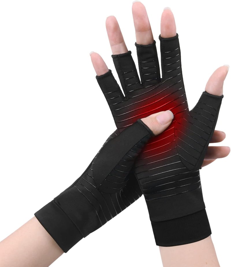 ACWOO Réz Kompressziós Kesztyű Arthritisre, Reumára - Ujjatlan, S-es Méret