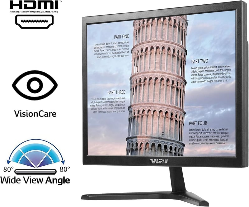 Thinlerain 17" Monitor 1280x1024 LED Képernyő 4:3 - Beépített Hangszóróval, 5ms Válaszidő, 60Hz, VGA/HDMI, VESA Kompatibilis, PS4/Xbox Támog