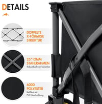 Portal Összecsukható XXXL Kézikocsi - 400L, 160kg Teherbírás, Italtartóval és Oldaltáskával - Kerti, Kempingezési, Strandolási Szállítóeszkö 7
