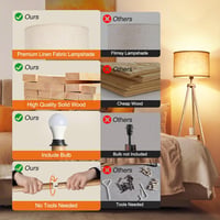 OUTON LED Állólámpa Fa Tripod Állvánnyal és Polccal - Távirányítós, 4 Színhőmérsékletű, Időzíthető, Bézs Lámpaernyős Világítás Nappaliba, Há 5
