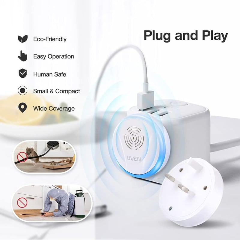 bubbacare Ultrahangos Rovarriasztó Szett 6db - Elektromos Kártevőűző Egerek, Szúnyogok, Pókok, Csótányok Ellen - Energiatakarékos Otthoni Vé