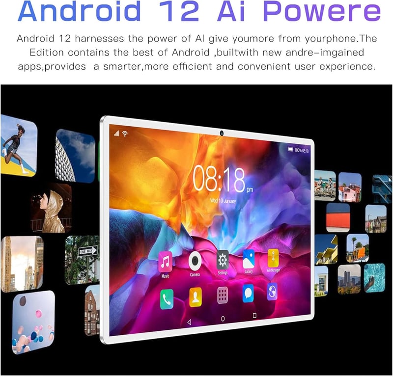 Tonysa 10,1" Android 12 Tablet - 5G WiFi, 10 magos, 6GB/128GB, Ezüst