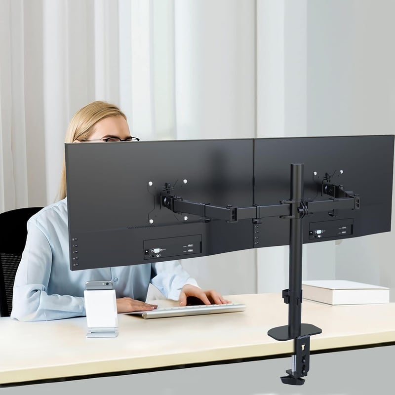 Dupla Monitortartó Kar 13-27" Képernyőkhöz | Állítható Asztali Monitorállvány Forgatható Dönthető Konzol Asztallapra Rögzíthető - 13 - 27 inches, black
