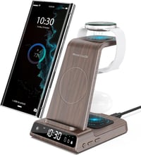 Samsung 3 az 1-ben vezeték nélküli töltőállomás Galaxy S24 Ultra, Watch 6 és Buds 2 Pro készülékekhez, digitális órával 1