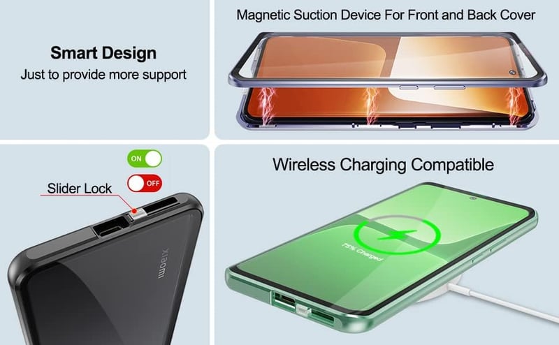 Xiaomi 13 Pro mágneses tok - 360°-os átlátszó üveg védelem, ezüst