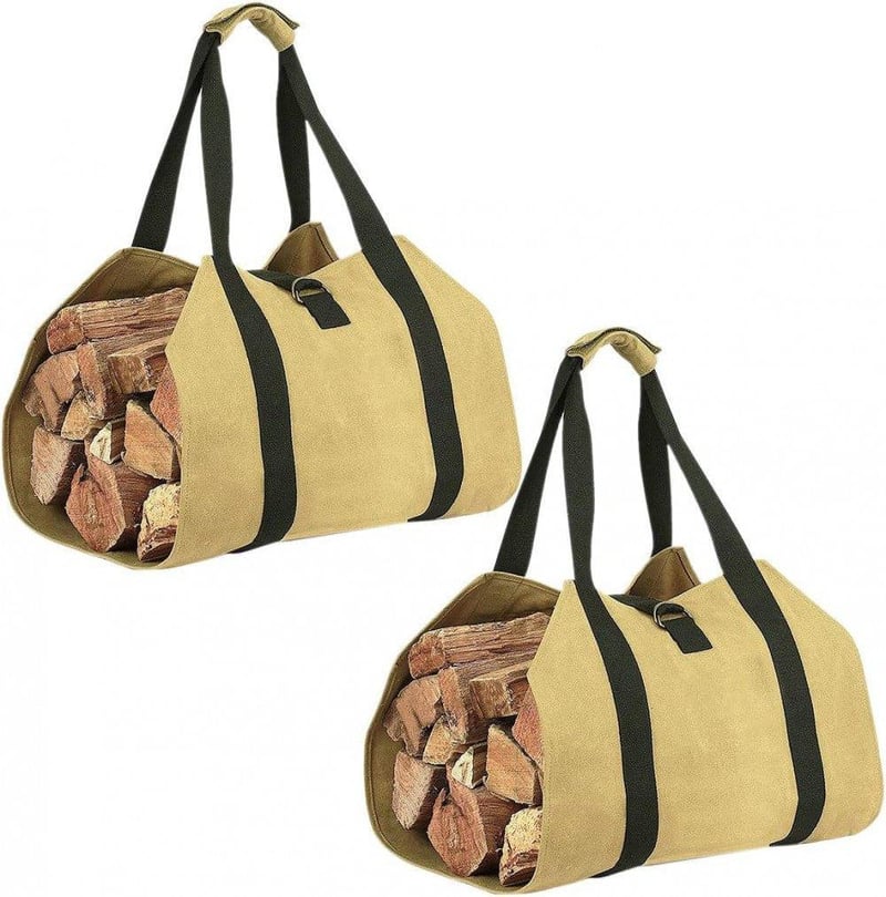 Sac impermeabil XXL pentru lemne de foc, 2 buc. genți de transport pliabile, kaki, pentru șemineu, 98x45 cm