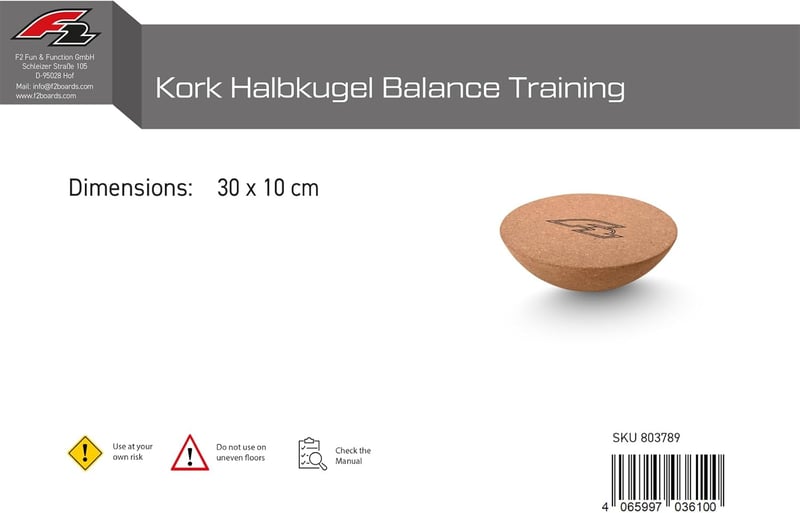F2 Balance Board Cork félgömb 30x10cm - Egyensúlyozó tréner jóga és fitness