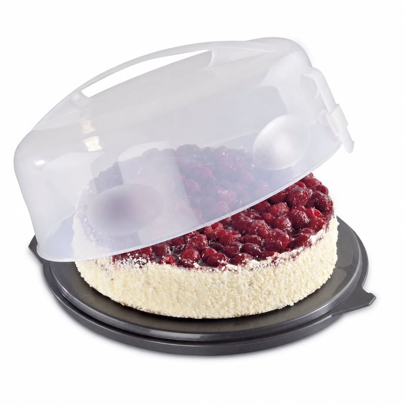 Okrúhly tortový nosič Xavax s poklopom a krájačom, priemer 31,5 cm — zlomená rúčka na spodnej časti (stav: pozri 2. obrázok)