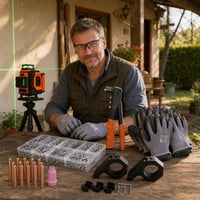 Majstorski set za radionicu: 10x volfram elektroda + 160x zakovica + laserska libela + nosač + 6 pari rukavica 1