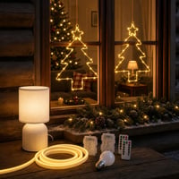 Set Magie Luminoasă LED: 2x decorațiuni fereastră + 2m bandă LED + lampă textilă + bec E27 1