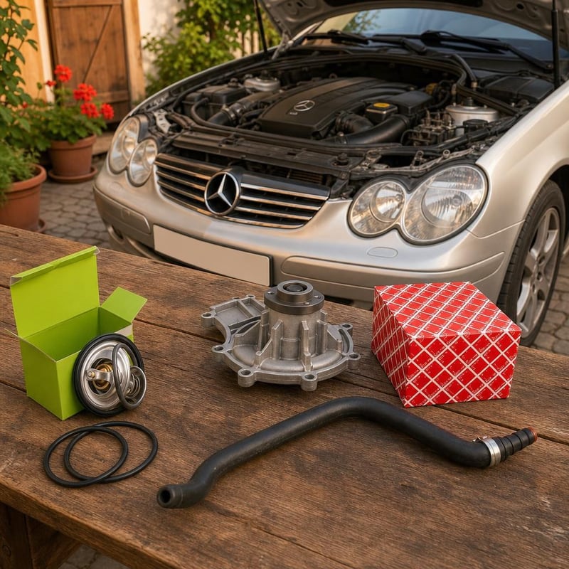 Kit sistem răcire Mercedes C230: 1x furtun + 1x termostat + 1x garnitură pompă apă