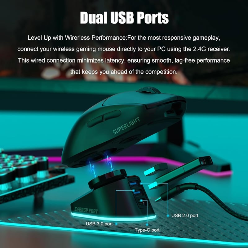 Logitech és Razer egér vezeték nélküli töltőállomás - Kompatibilis G Pro X, G903, G703, G502, DeathAdder V2 Pro