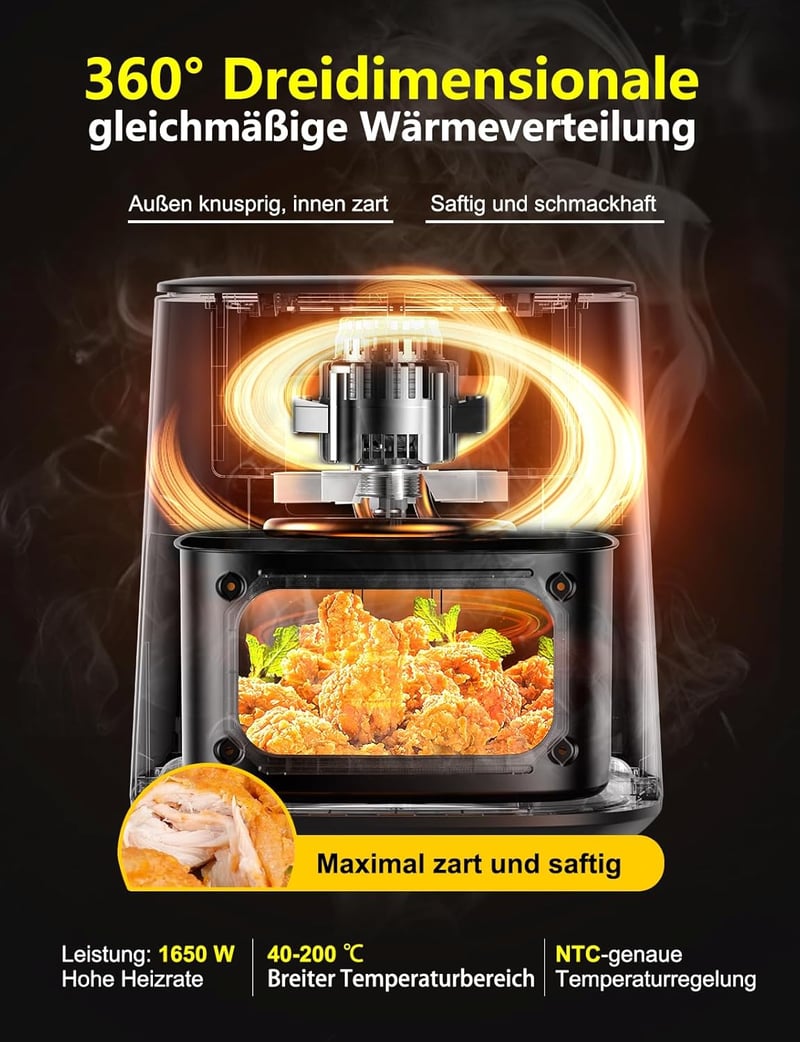Cookwise 7,2L Forrólevegős Sütő Betekintő Ablakkal - 13 az 1-ben XXL Airfryer Előmelegítés, Melegen Tartás és Kiolvasztás Funkcióval, Olajme