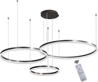 YYUTLUO Modern LED Csillár - 3 Fekete-Arany Gyűrű (40+60+80cm), 90W, Távirányítható, Fényerőszabályozható Mennyezeti Függőlámpa Nappaliba 3