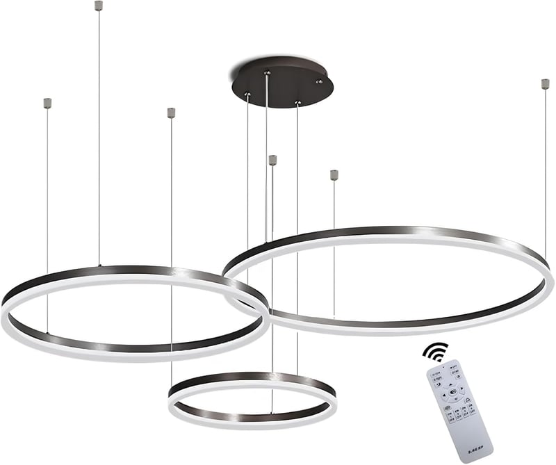 YYUTLUO Modern LED Csillár - 3 Fekete-Arany Gyűrű (40+60+80cm), 90W, Távirányítható, Fényerőszabályozható Mennyezeti Függőlámpa Nappaliba